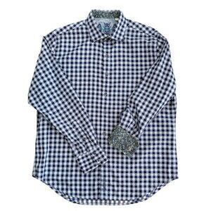Robert Graham Button Down Plaid Checkered Blue White Flip Cuff Loud Luxury Large